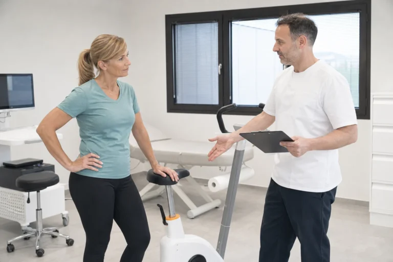 Medico dello sport accompagna una donna over 40 nella ripresa dell’attività fisica