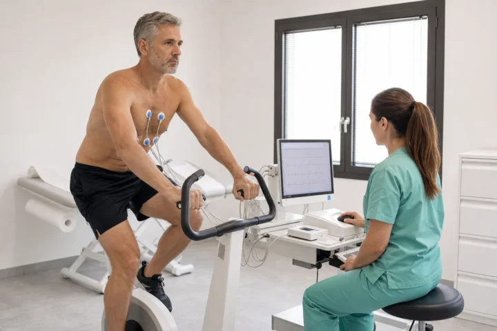 Atleta over 40 durante la prova da sforzo monitorata dal medico dello sport