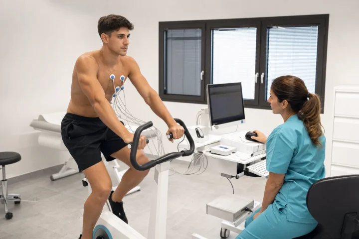 Atleta durante la prova da sforzo per la visita sportiva agonistica under 40