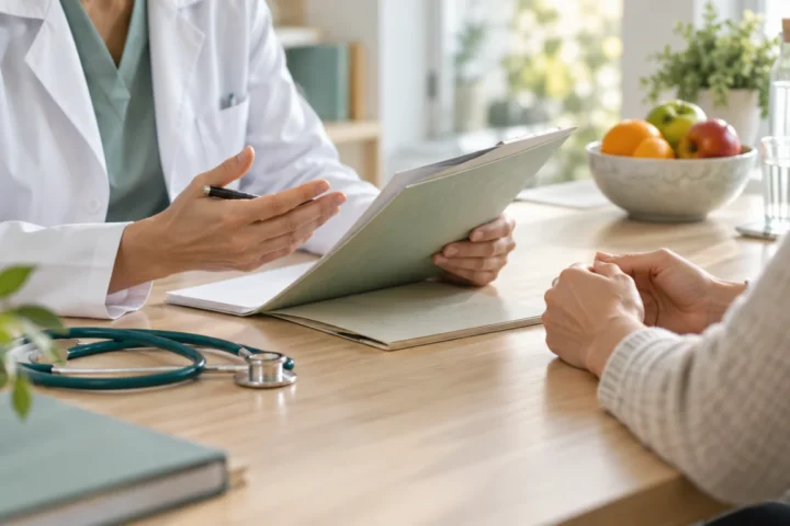 Scena illustrativa di un colloquio medico in ambito nutrizionale